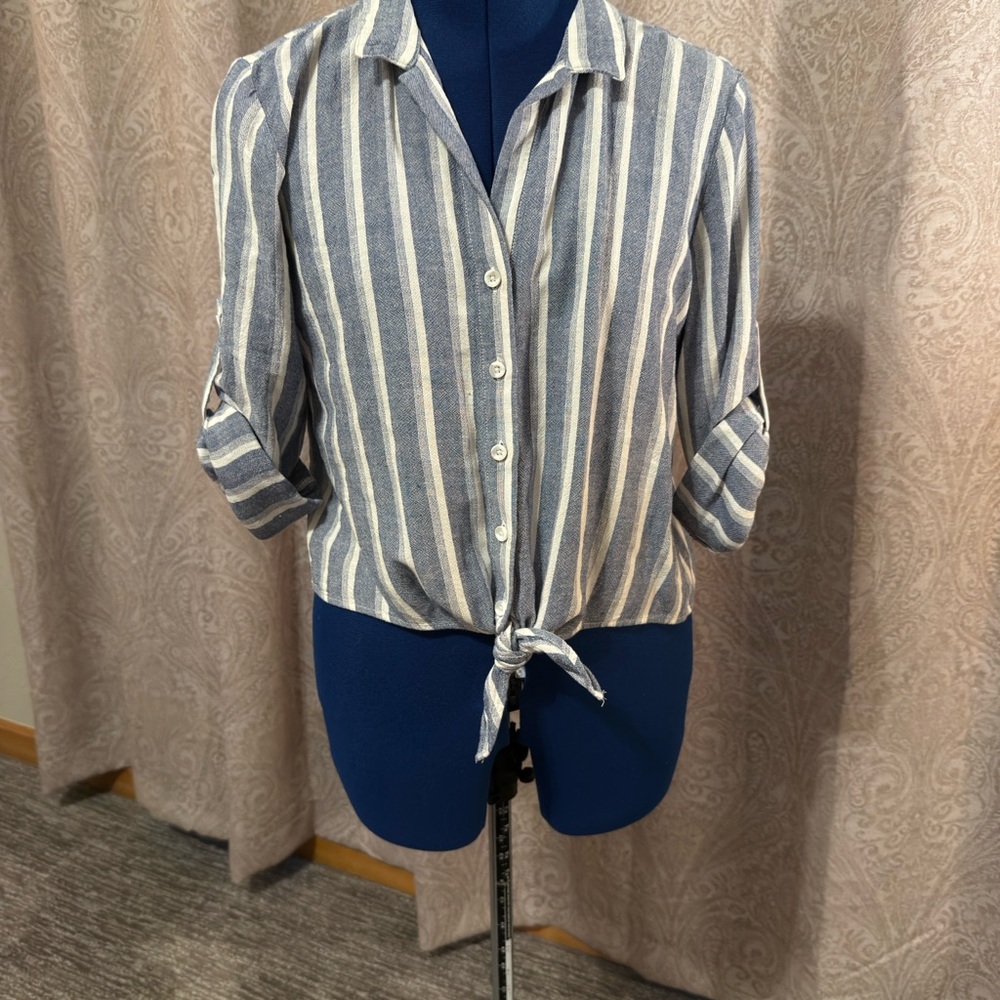 Cloth & Stone Navy and Cream Striped Button Down Shirt